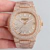Replica Patek Philippe Nautilus Jumbo 5719/10G-010 Rose Gold Full Diamond Dial