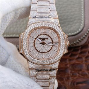 Replica Patek Philippe Nautilus Jumbo 7021/1R-001 Full Paved Diamonds Dial