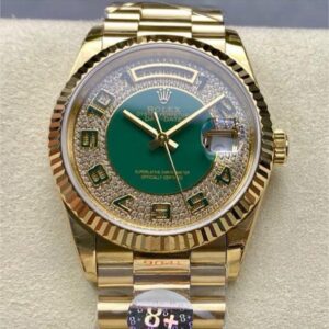 Replica Rolex Day-Date 118238 8+ Factory Green Dial with Diamonds- Replica Watches Factory