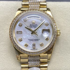 Replica Rolex Day-Date m128348rbr-0019 8+ Factory Diamond hour markers - Replica Watches Factory